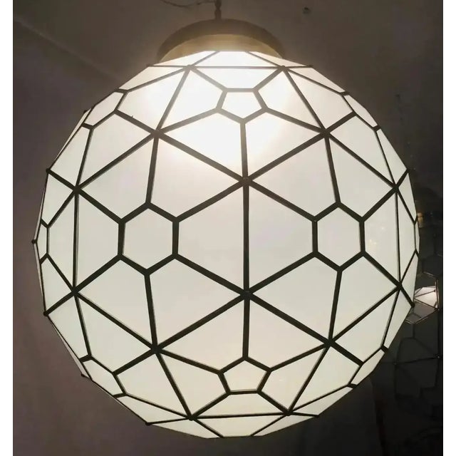 Gold Vintage Art Deco Style Milk Glass & Brass Chandelier For Sale - Image 8 of 11
