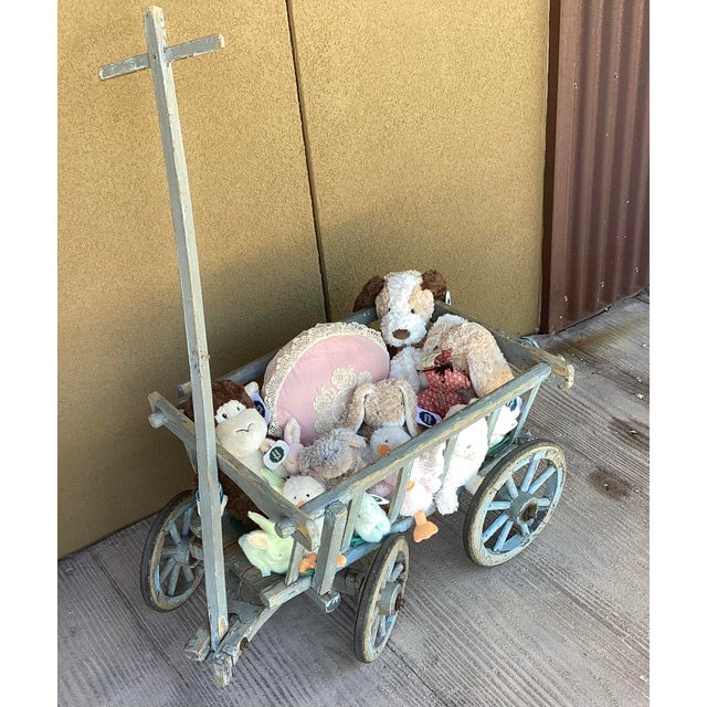 Charming Market Cart in original blue gray paint. Use it indoors or outdoors for plants, toys, other storage.