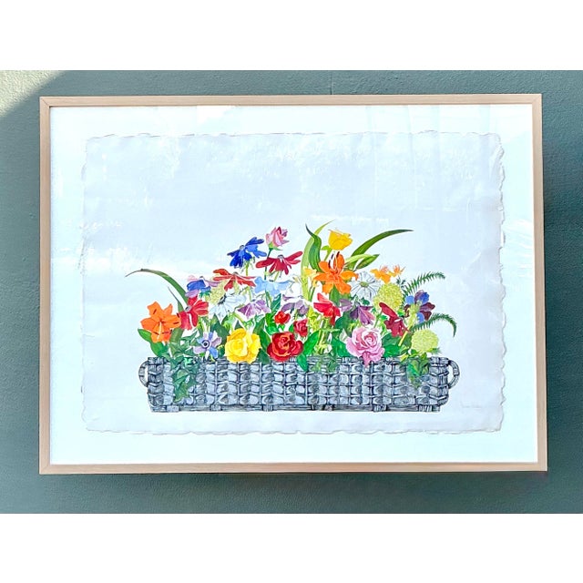 Shabby Chic Vintage Monumental Original Watercolor Floral Bouquet on Paper For Sale - Image 3 of 12
