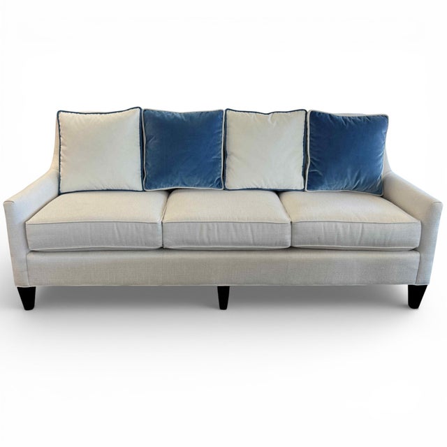 Coastal Contemporary CR Laine Ivory and Blue 3-Seat Sofa For Sale - Image 9 of 15