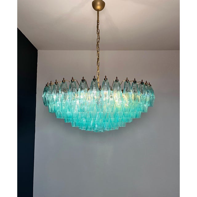 Glass Vintage Murano Glass Chandelier with 185 Turquoise Poliedri, 1990 For Sale - Image 7 of 18