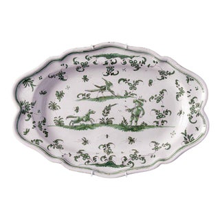 Green Grotesque Oval Dish from Moustiers Faience, 1740s For Sale