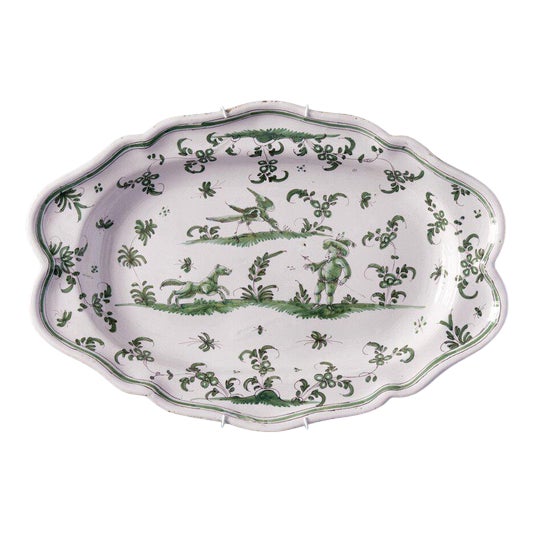 Green Grotesque Oval Dish from Moustiers Faience, 1740s For Sale