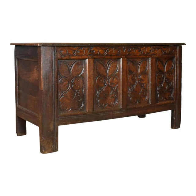 Early 18th Century Large English Oak Coffer Trunk For Sale