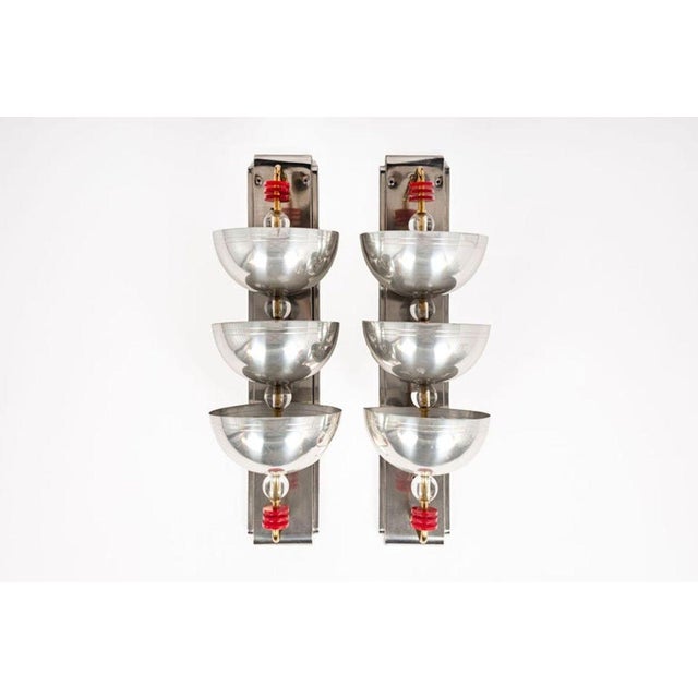 Mid-Century Modern Antique Art Deco Large Silver Metal Wall Sconce Lamps, 34” For Sale - Image 3 of 8