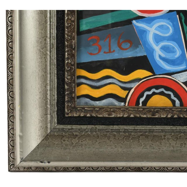 Abstract Framed "Jazz Geometry" Mixed Media on Board For Sale - Image 3 of 10