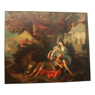 Epic-Gallant Scene Rinaldo and Armida, 18th-19th Century, Oil Painting on Canvas For Sale