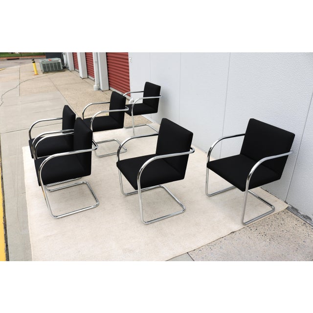 2010s Ludwig Mies Van Der Rohe Brno Tubular Chairs in Black Fabric by Gordon - Set of 6 For Sale - Image 5 of 18