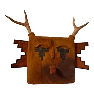 Handcrafted Avant Garde Welded Animal Wall Art Sculpture With Real Antlers: Stunning For Sale