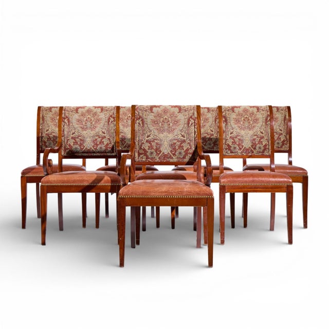 Kindel Furniture Mahogany Sleigh Back Dining Chairs - Set of 8 Each armless chair measures: 20.25 wide x 25 deep x 38.5...