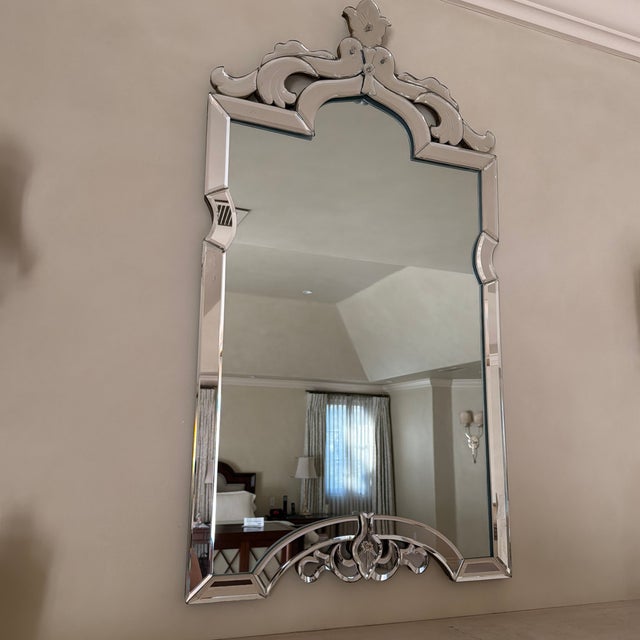 Vintage Campbell Glass Shop Los Angeles Venetian-Style Beveled Mirror Large decorative Venetian-style mirror by Campbell...