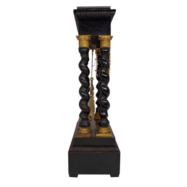 French Late 19th Century Portico Barley-Twist Marquetry Mantel Clock, French, Ca. 1880 For Sale - Image 3 of 11