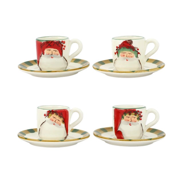 VIETRI Old St. Nick Assorted Espresso Cups & Saucers - Set of 4 For Sale - Image 13 of 13