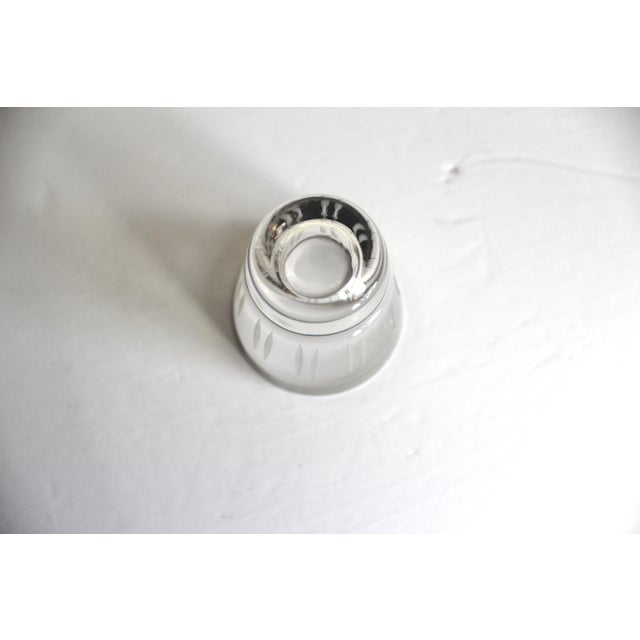 1960s Cocktail Shaker Mid-Century Modern Etched Glass With 5 Silver Rimmed and Etched Glasses Martini Set- 6 Pieces For Sale - Image 9 of 10