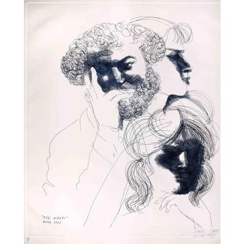 Emilio Greco, Three Faces (Tre Volti), Etching, 1973 For Sale