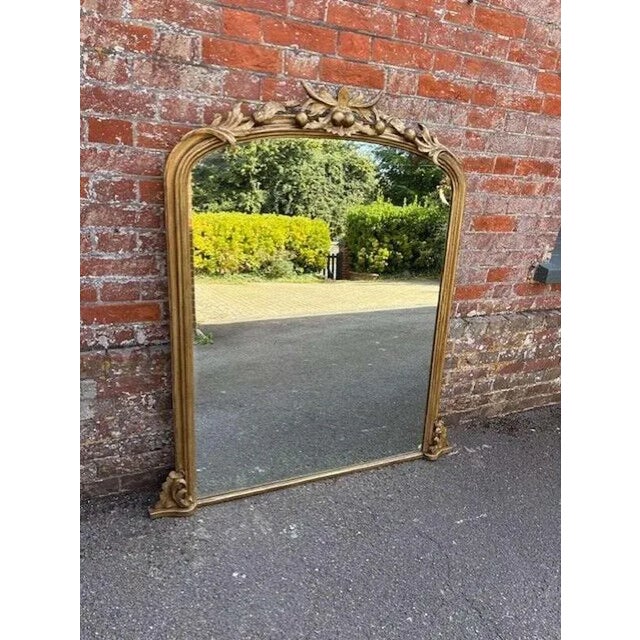 Gold Large Antique English Gilt Arched Top Overmantle Mirror, 19th Century For Sale - Image 8 of 8