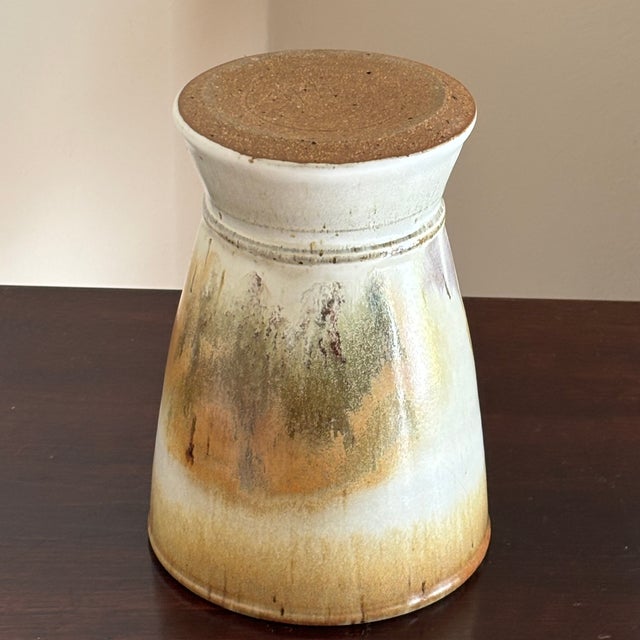 Beige Vintage Stoneware Studio Pottery Vase For Sale - Image 8 of 13