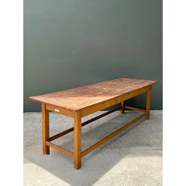 Farmhouse Vintage Belgian Monumental Rustic Wood Farm Table For Sale - Image 3 of 10