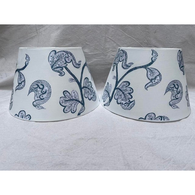 Contemporary Blue and White Decoupage Lamp Shades a Pair For Sale - Image 3 of 12