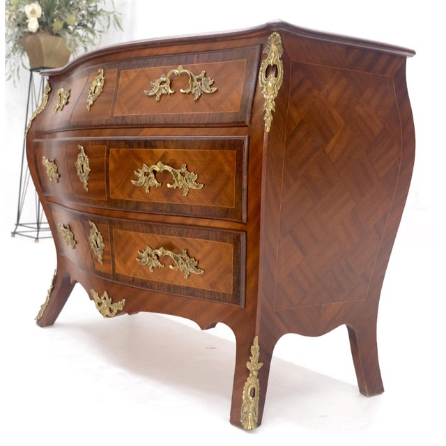Early 20th Century Bombe French Parquetry Top Bronze Mount Ormolu Mount 3 Drawers Dresser MINT For Sale - Image 5 of 17