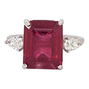 5.9ct Red Ruby Ring With Earth Mined Diamonds in Solid 14k White Gold Size 6.75