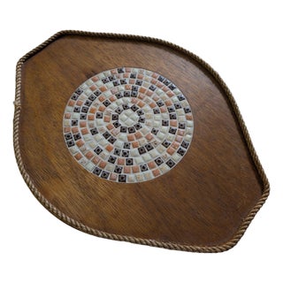 Vintage Mid Century Modern Mosaiac Wood Trivet For Sale