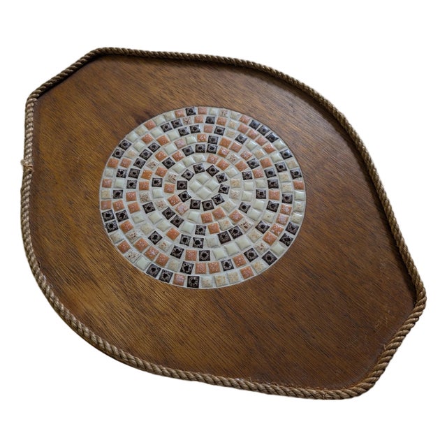 Vintage Mid Century Modern Mosaiac Wood Trivet For Sale