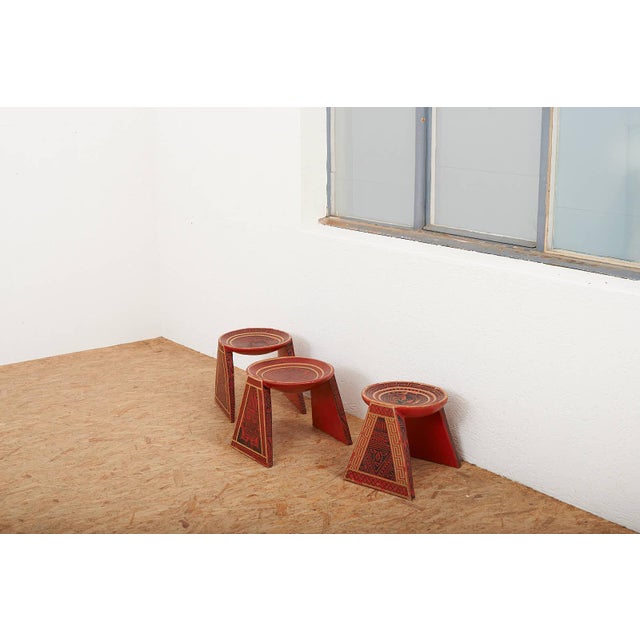 Wooden Stools with Table with South American Motifs, Set of 3 For Sale - Image 10 of 12