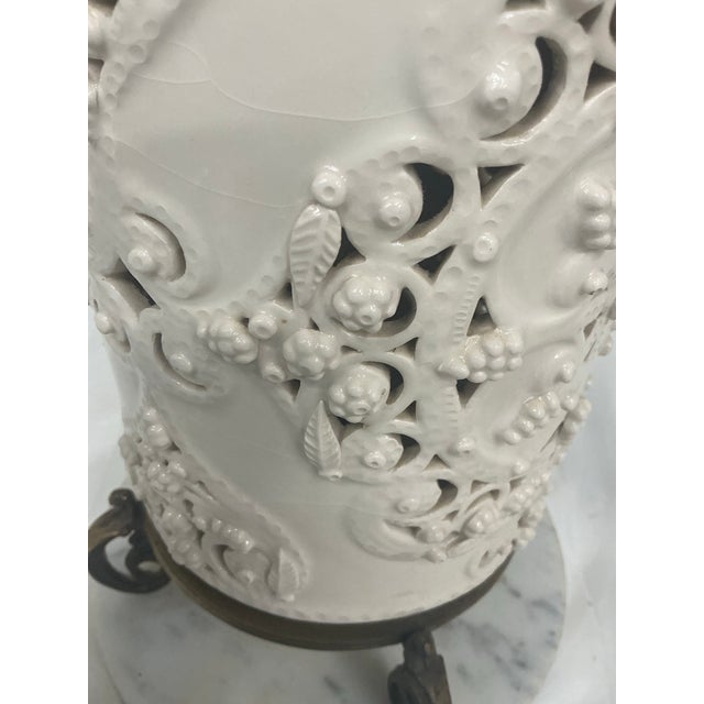 White Vintage Blank De Chine Monumental Asian Style Reticulated Lamp For Sale - Image 8 of 12