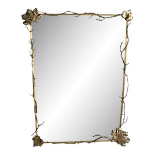Modern Trapezoidal Bronze Wall Mirror, Branch and Leaf Motif, France, 21st C. For Sale