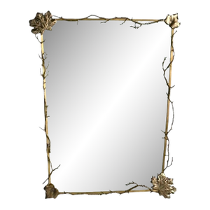 Modern Trapezoidal Bronze Wall Mirror, Branch and Leaf Motif, France, 21st C.