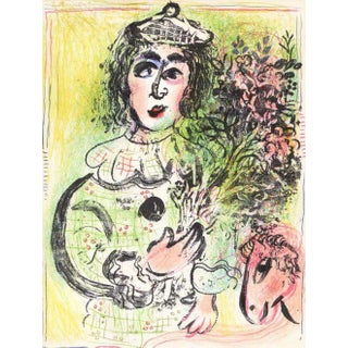 1963 Chagall Original Lithograph the Clown With Flowers For Sale