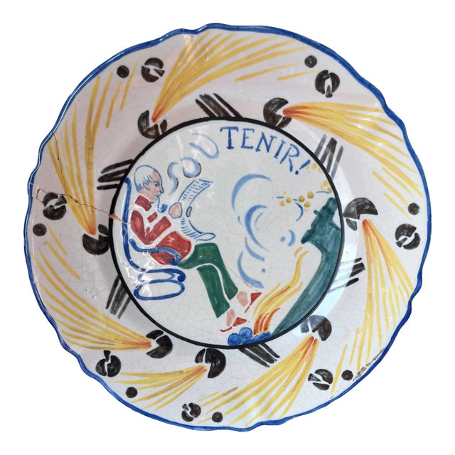 Antique 1917 Hr Quimper Assiettes Du Cercle Du Soldat/Circle of the Soldier of the 6th Arrt Faience Plates, Tenir or Hold, War Plates For Sale