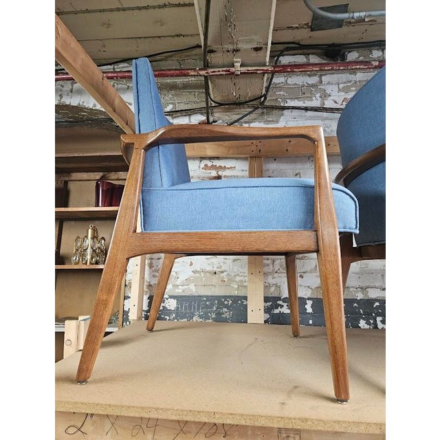 Mid-Century Modern Pair of Mid-Century Modern Accent Chairs - Light Blue (New Fabric) For Sale - Image 3 of 7