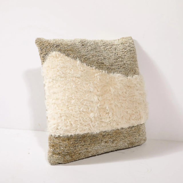 This elegant Modernist Striped Pillow in White Fur & Pale Green originates from the Untied States, 21st Century. This...