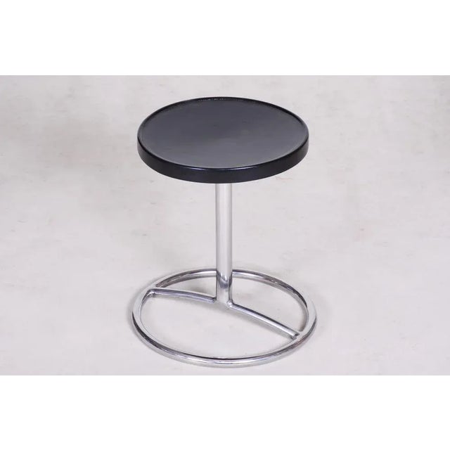 Black Bauhaus Round Black Piano Stool in Chrome-Plated Steel & Lacquered Wood, Czech, 1930s For Sale - Image 8 of 10