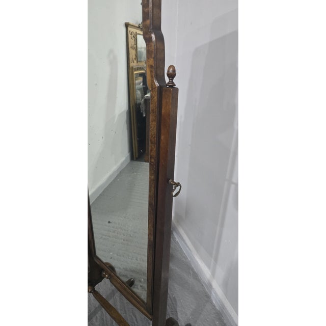 Queen Anne Walnut Cheval Mirror, 1920s For Sale - Image 4 of 10