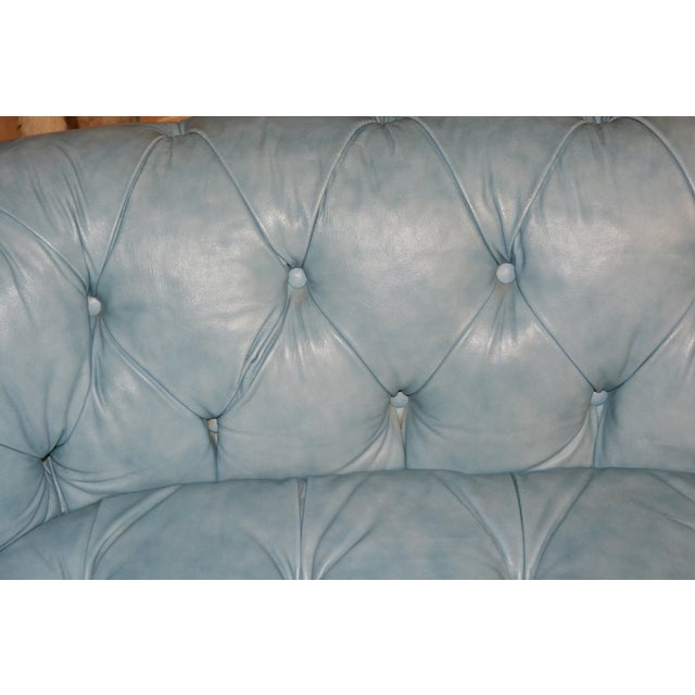 Vintage Drexel Aqua Blue Tufted / Buttoned Leather Chesterfield Loveseat Sofa For Sale - Image 10 of 18