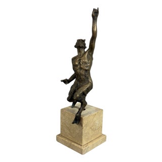 Bronze Sculpture of Satyr on Marble Base, 19th Century For Sale