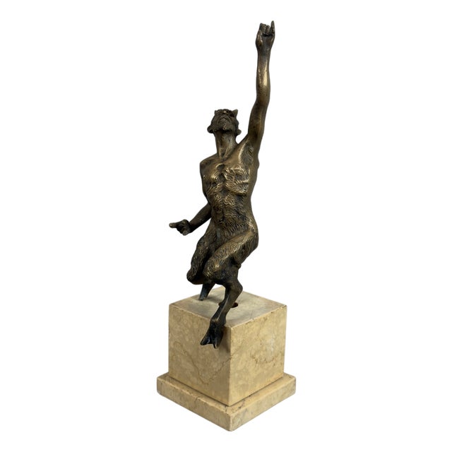 Bronze Sculpture of Satyr on Marble Base, 19th Century For Sale