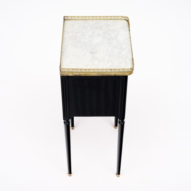 Black Pair of French Louis XVI Style Ebonized, Brass and Marble Side Tables For Sale - Image 8 of 9