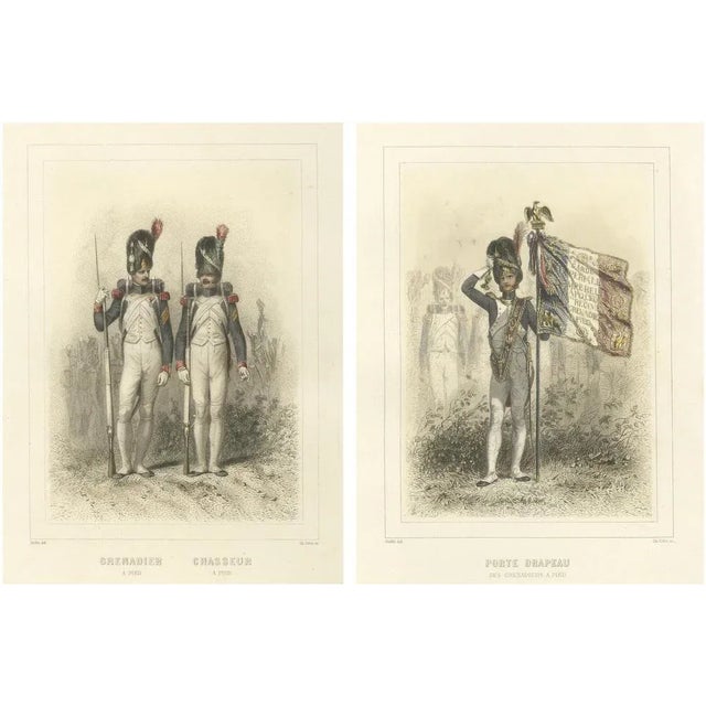 After Raffet, Napoleonic Foot Grenadiers Chasseur, Grenadier, and Flag Bearer, 1859, Print For Sale - Image 11 of 11