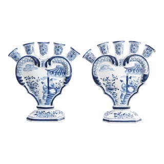 19th Century Dutch Delft Faience Chinoiserie Tulip Vases Tulipieres - A Pair For Sale