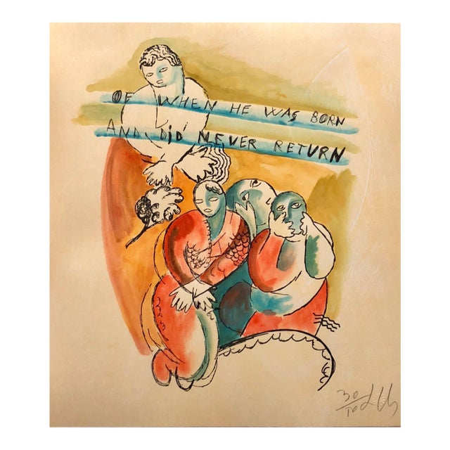 Sandro ChiaWoodblock Heliorelief with Hand Painting "Novel" Italian Post Modernist Pop Art, 1989 For Sale