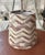 A cliptop chandelier shade handmade from Fortuny’s icon printed fabric measurement top 3” bottom 4” side 4”