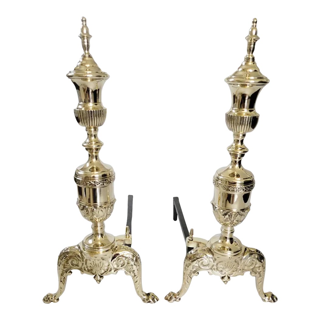 Early 20th Century Victorian Brass Fireplace Andirons A Pair Chairish