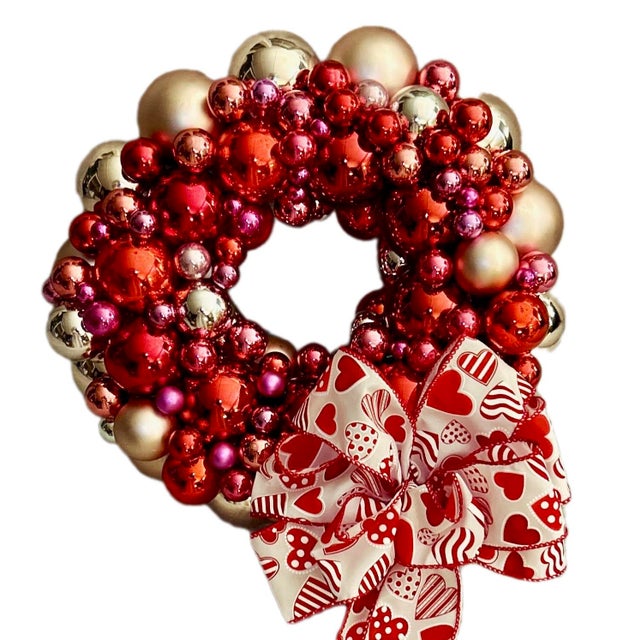 Traditional Valentine’s Day Vintage Glass Ornament Wreath For Sale - Image 3 of 12