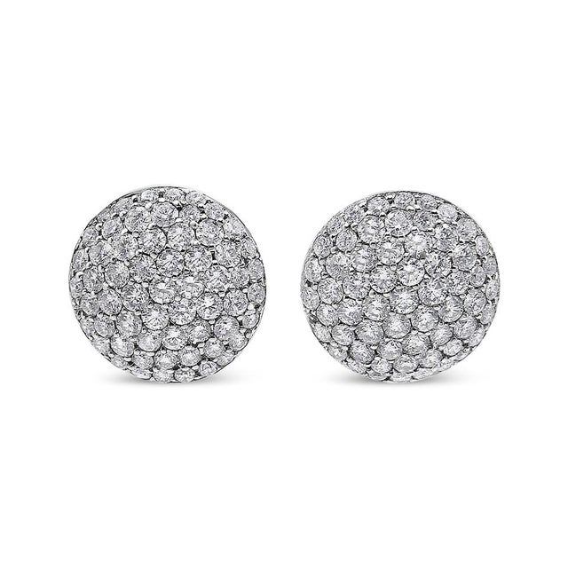Contemporary 18K White Gold 3 1/2 Cttw Shared Prong Set Diamond Cluster Composite Disc Stud Earrings (F-G Color, VS1-VS2 Clarity) For Sale - Image 3 of 6