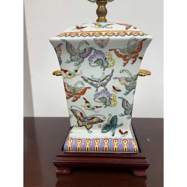 Chinoiserie Porcelain Butterfly Table Lamp, Vintage For Sale - Image 9 of 12
