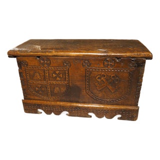 Armorial Solid Oak Coffre From France, Circa 1680 For Sale